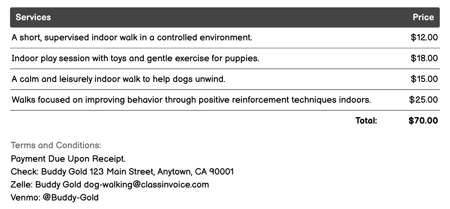 Indoor Walks Invoice Example