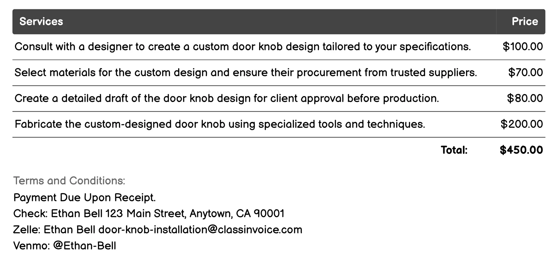 Custom Design Door Knob Installation Invoice Example