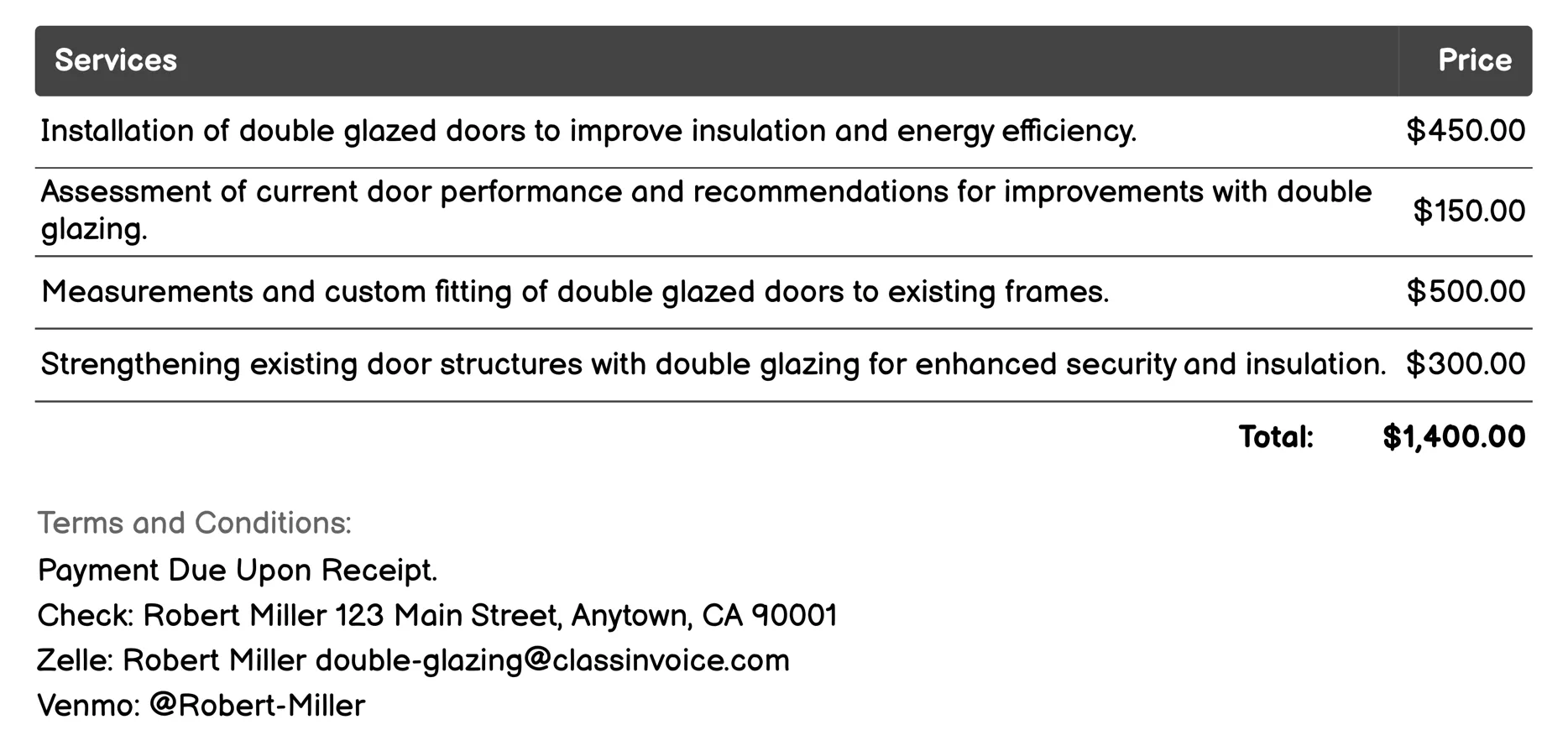 Door Insulation Invoice Example