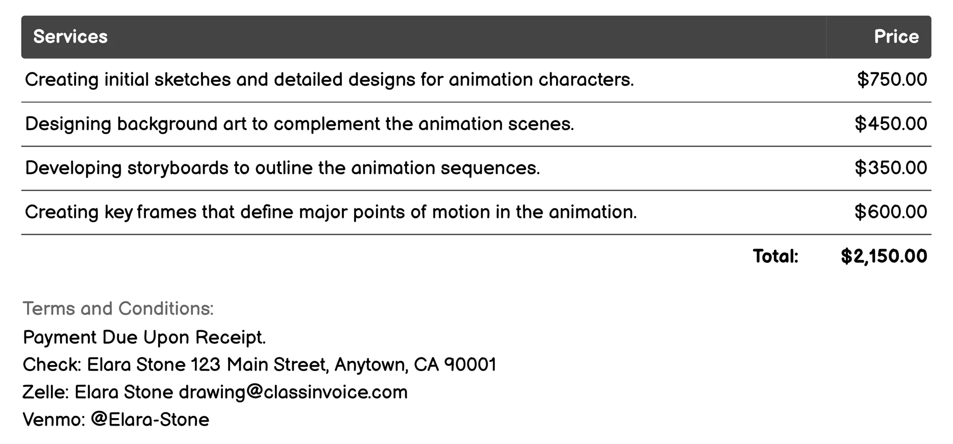 Animation Drawing Invoice Example