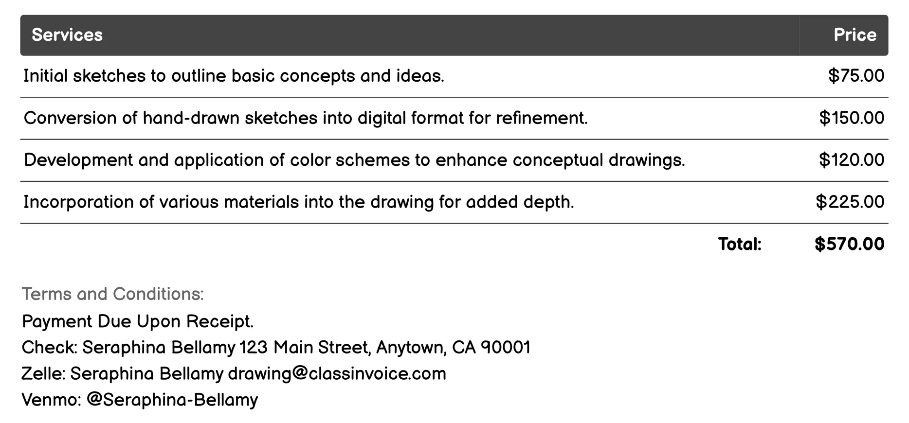 Conceptual Art Drawing Invoice Example