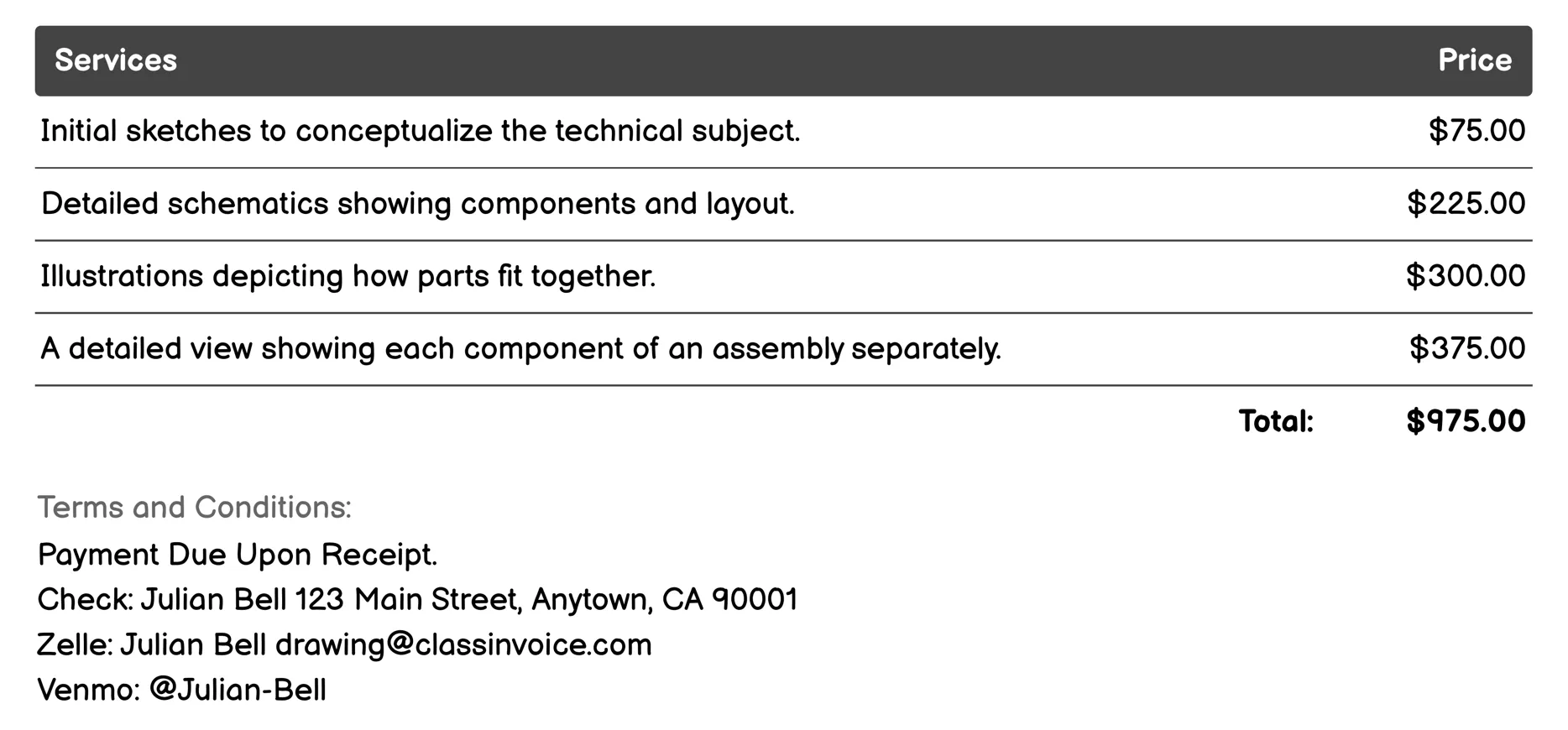 Technical Illustration Invoice Example