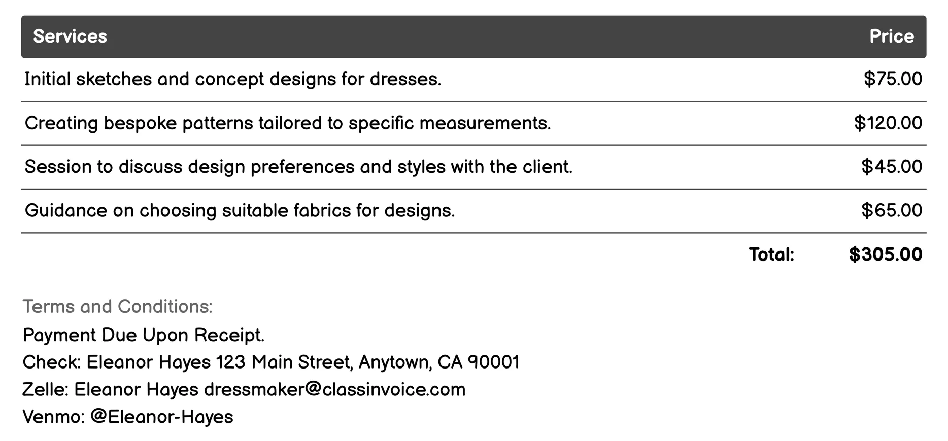 Design Drafting Services Invoice Example