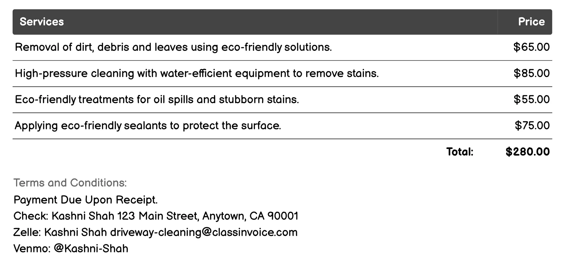 Eco-Friendly Cleaning Invoice Example