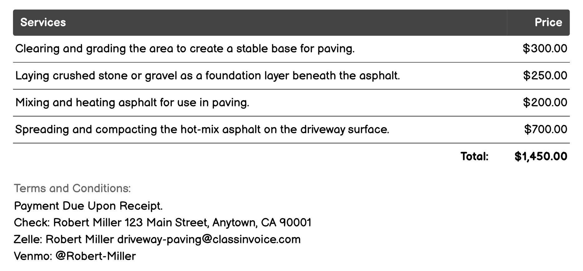Asphalt Driveway Paving Invoice Example