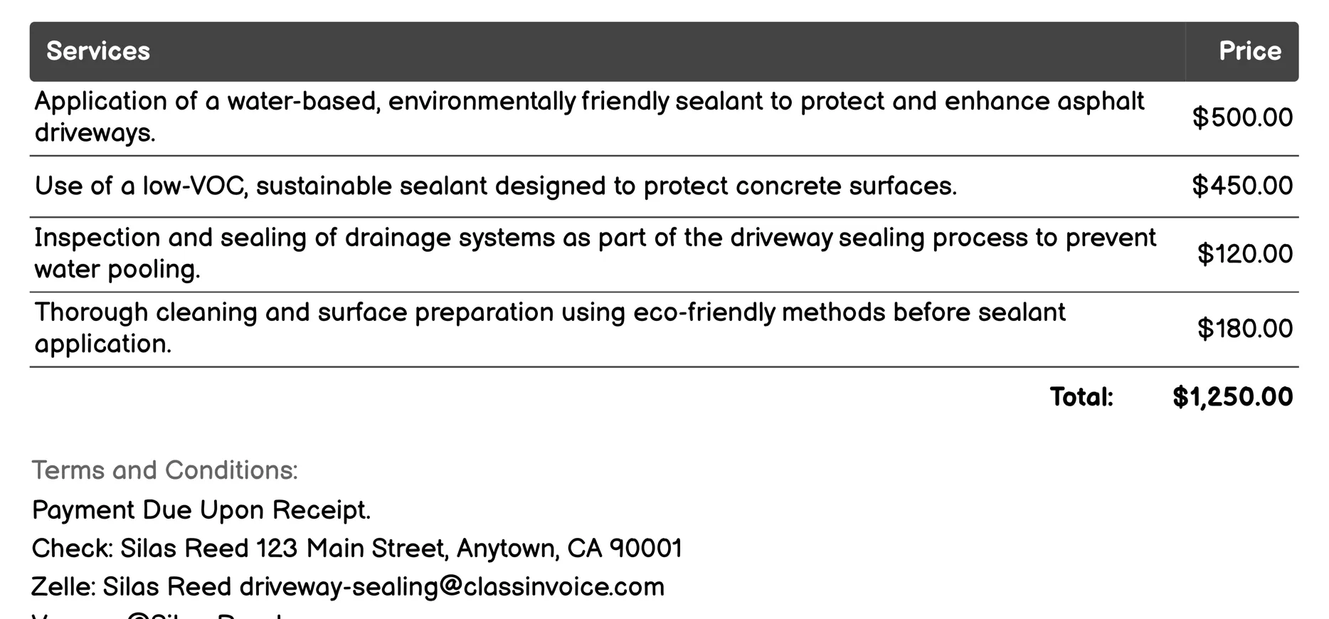 Eco-Friendly Sealing Invoice Example