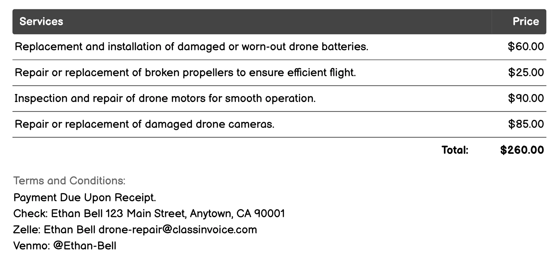 Electronic Component Repair Invoice Example