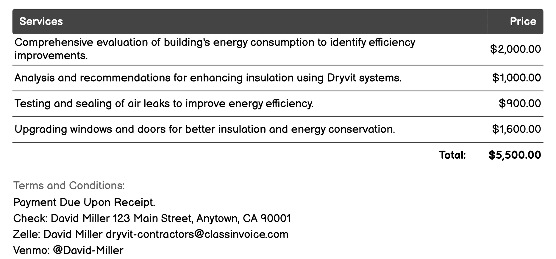 Energy Efficiency Consulting Invoice Example