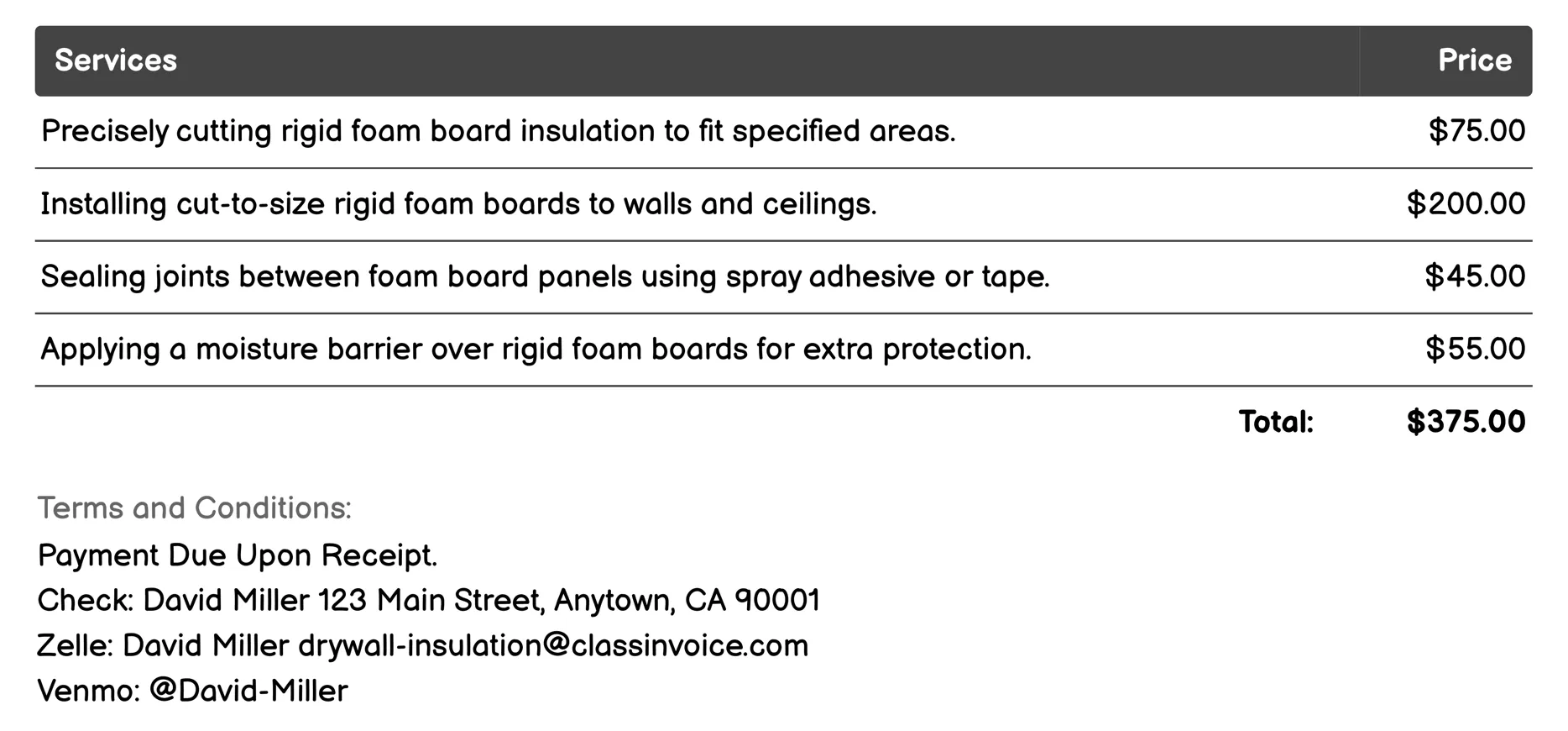 Rigid Foam Board Insulation Invoice Example