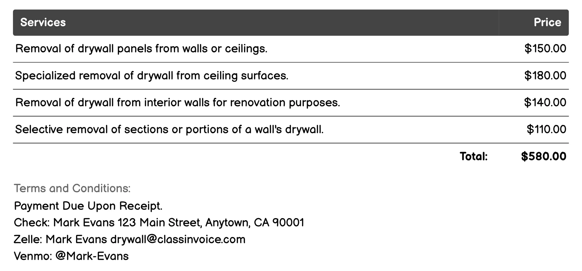 Removal Invoice Example
