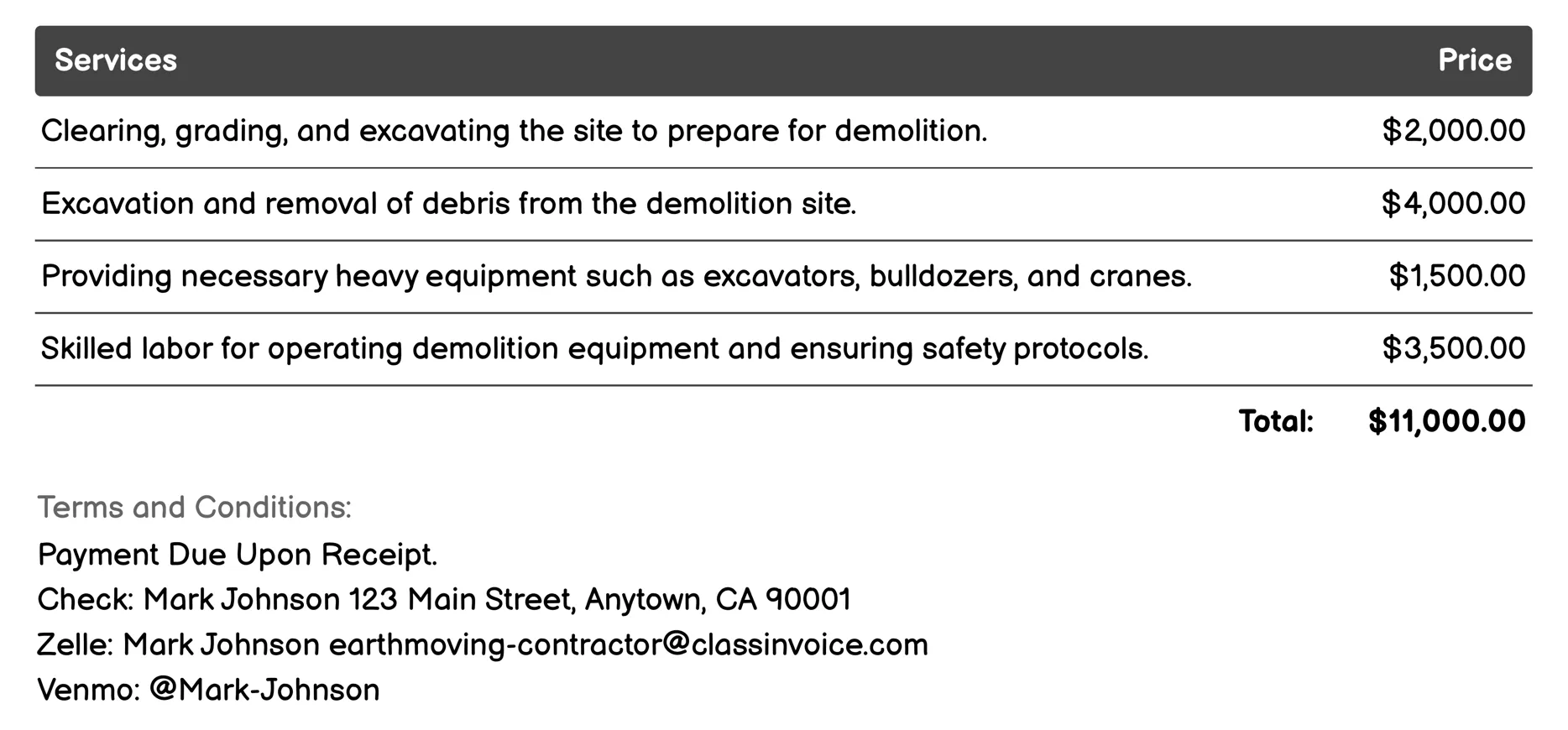 Demolition Invoice Example