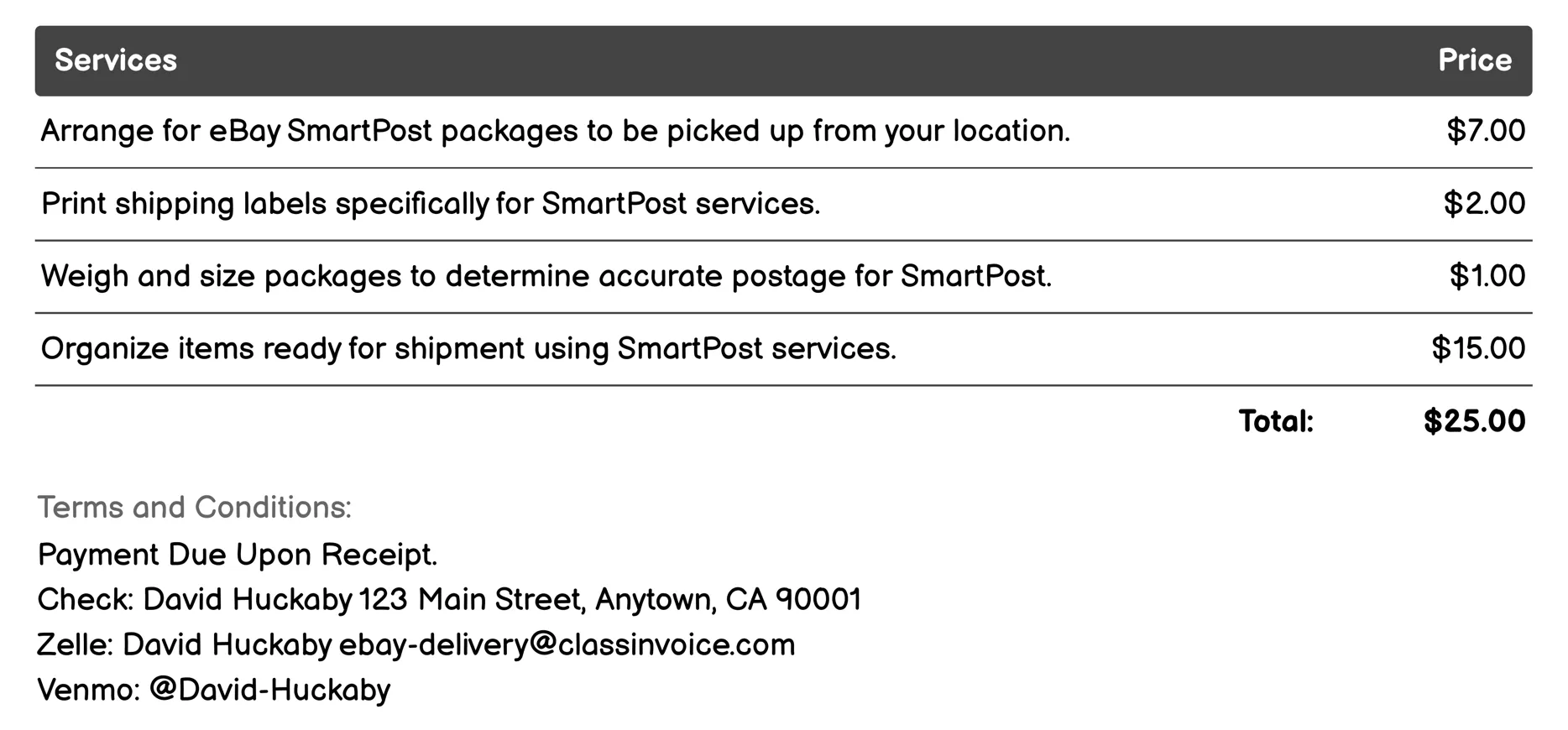 SmartPost Invoice Example