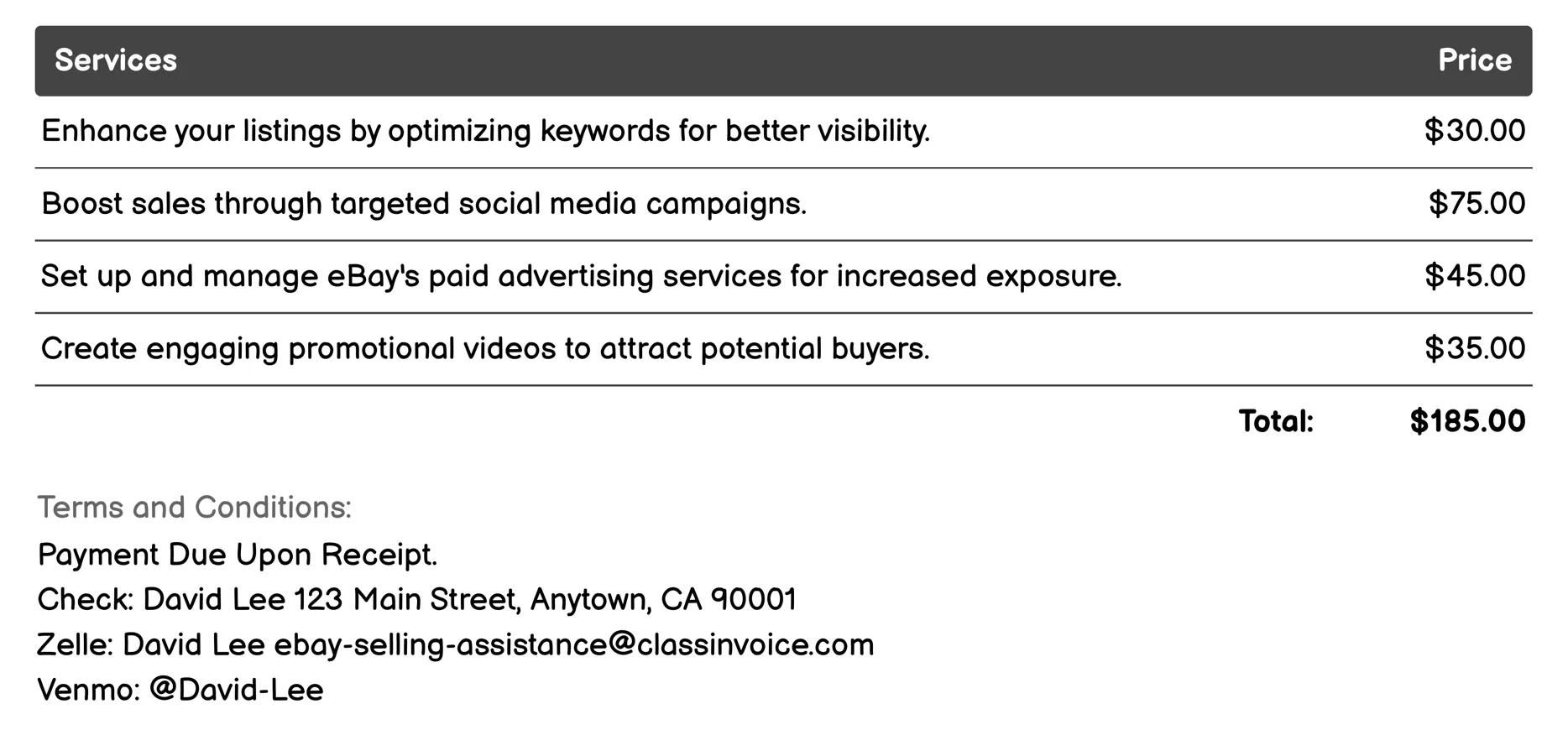 Promotion Strategies Invoice Example