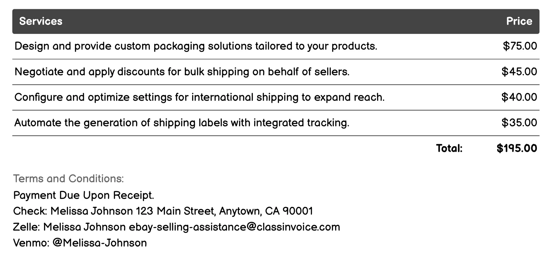 Shipping Solutions Invoice Example