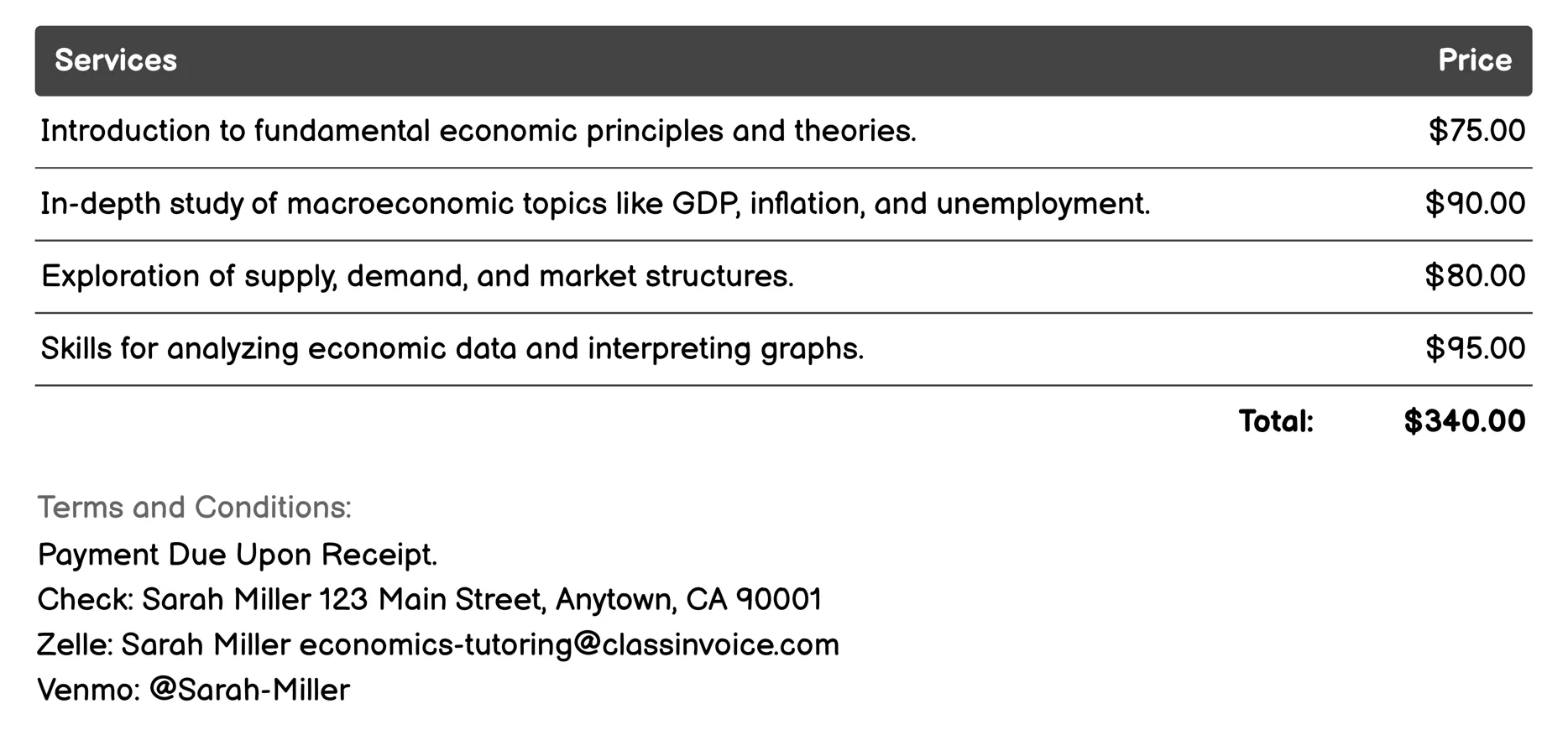 Study Skills Workshops Invoice Example