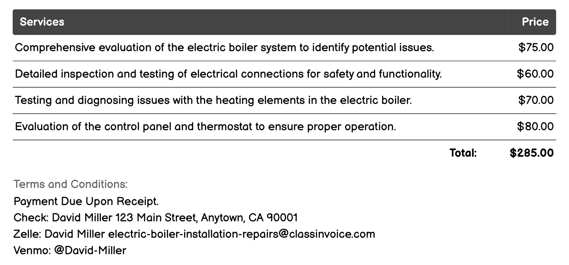 Fault Diagnosis Invoice Example