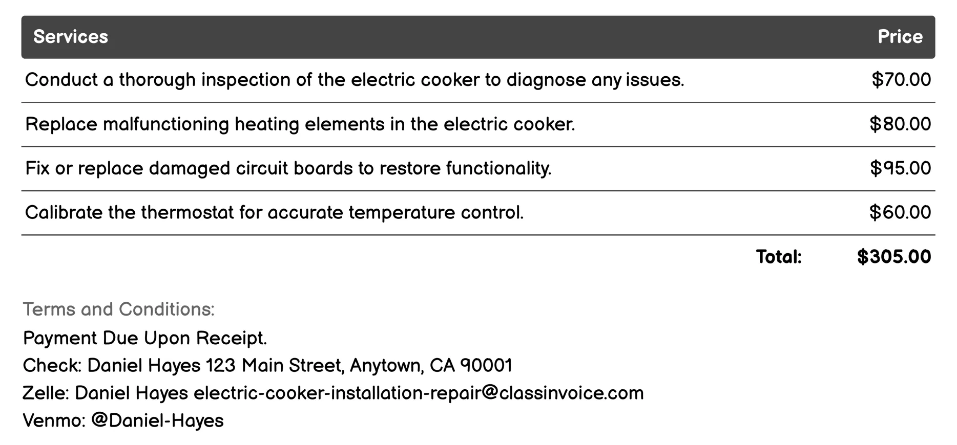 Warranty Support Services Invoice Example