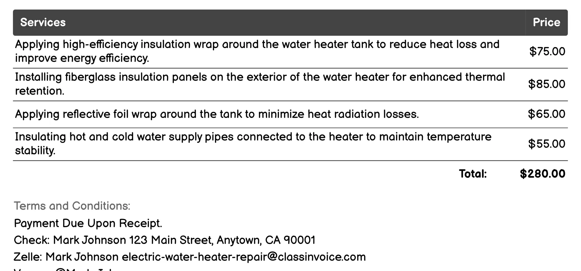Insulation and Wrapping Invoice Example