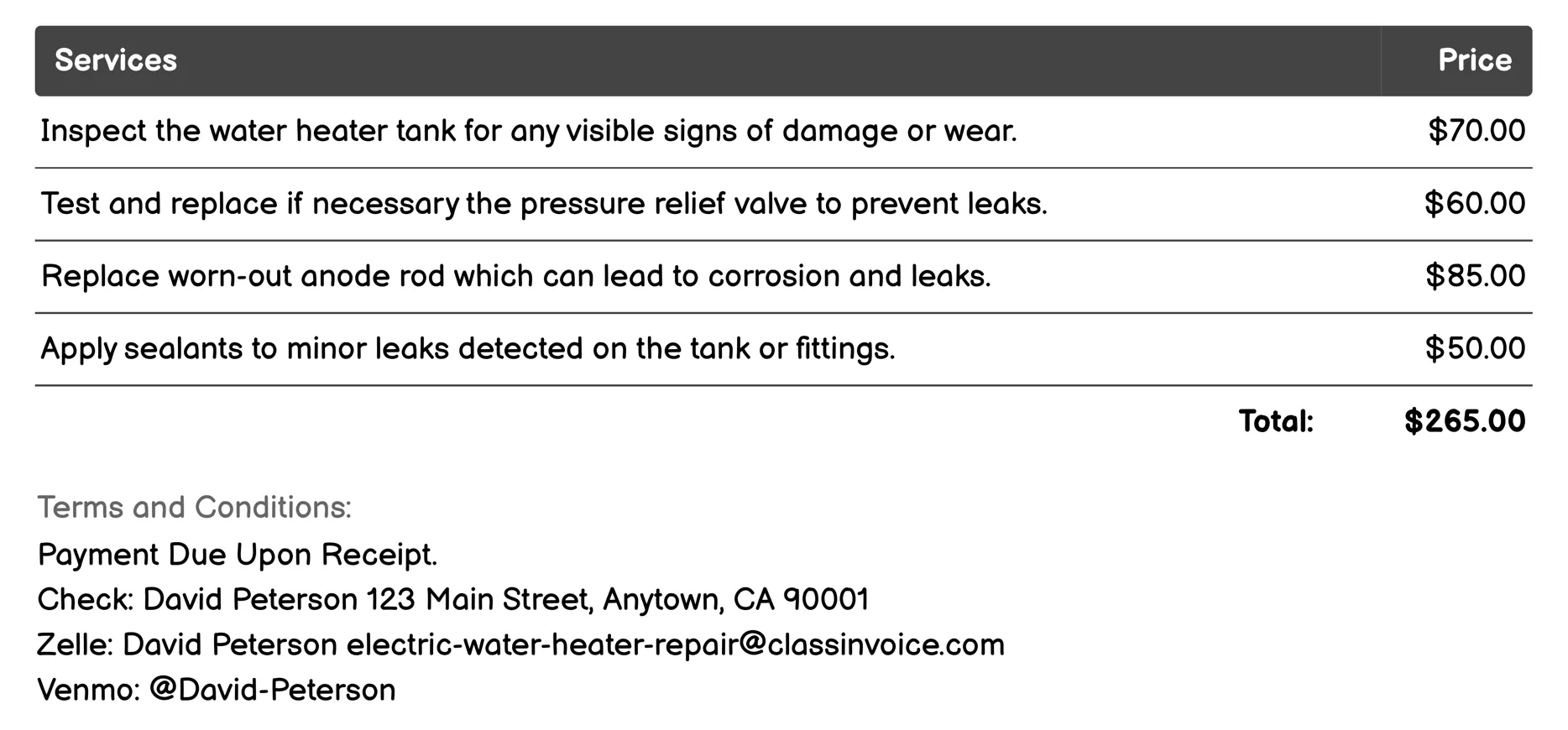 Leak Detection and Repair Invoice Example