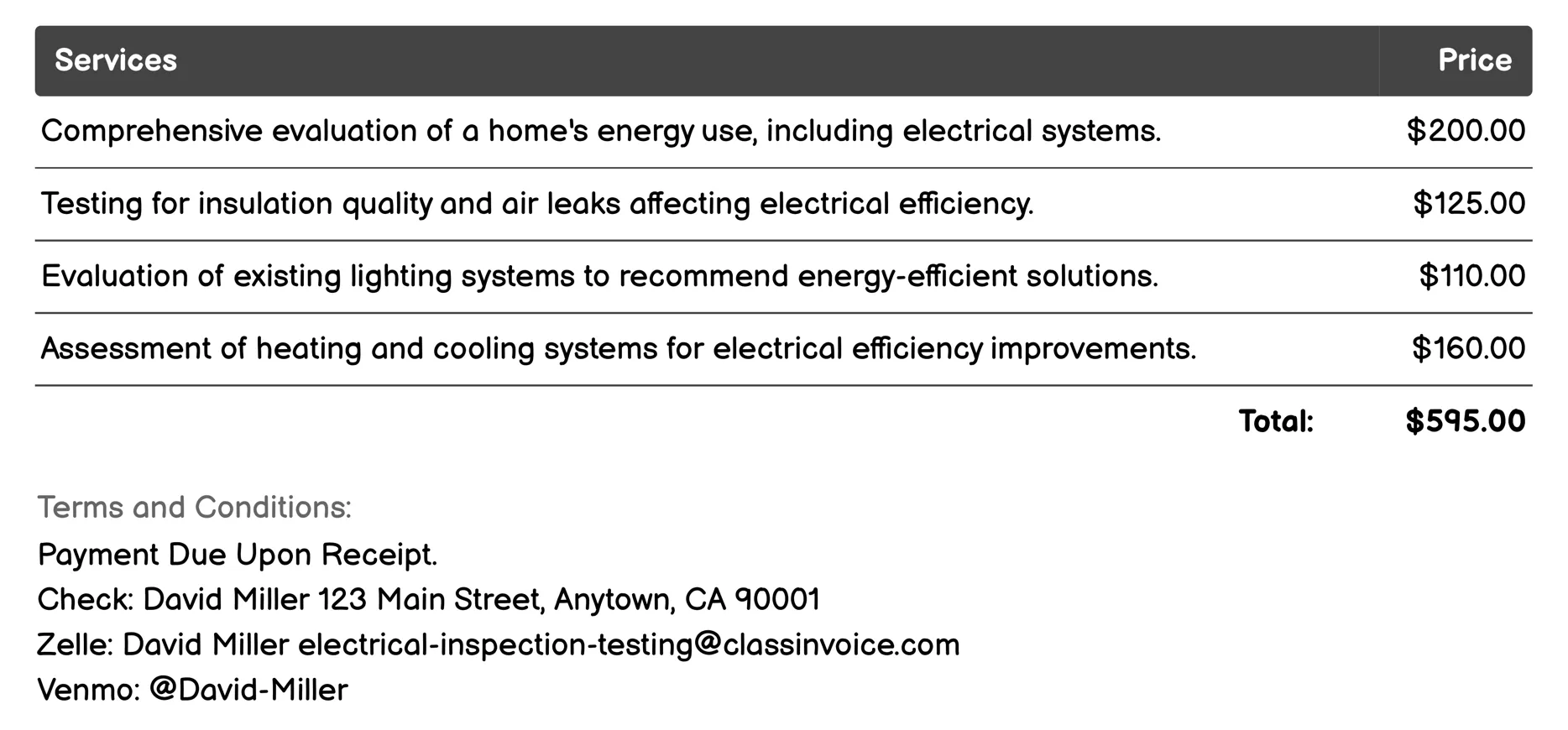 Energy Efficiency Evaluation Invoice Example