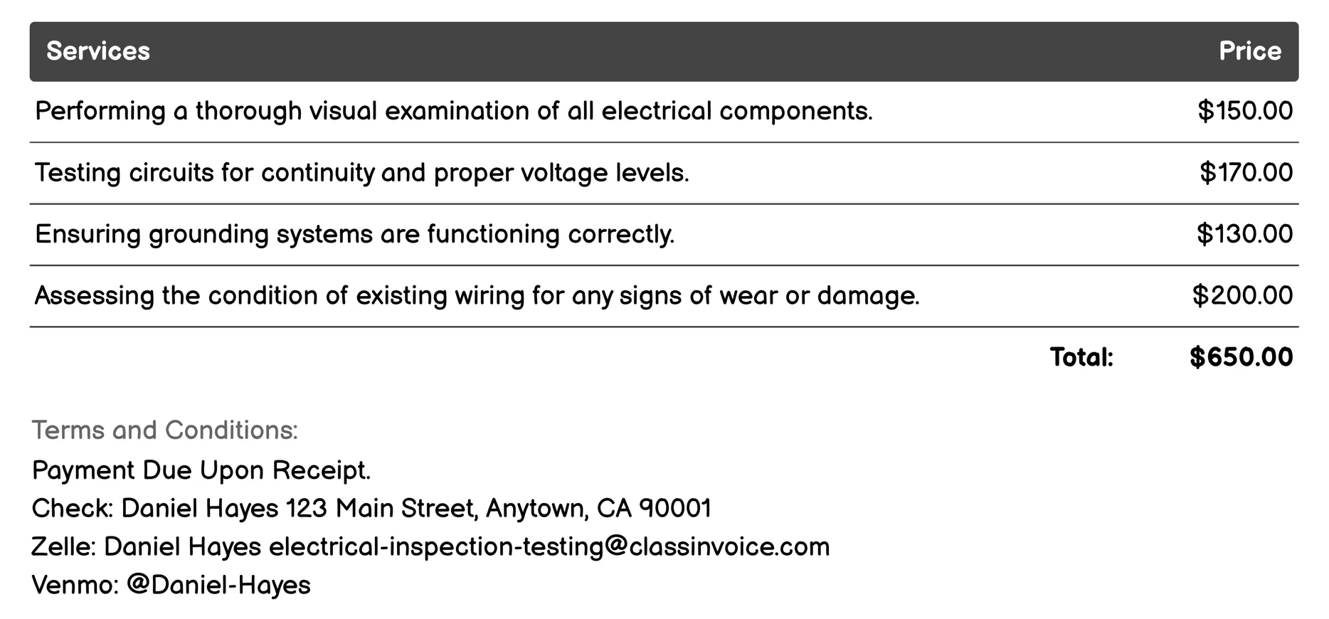 Routine Electrical Maintenance Invoice Example