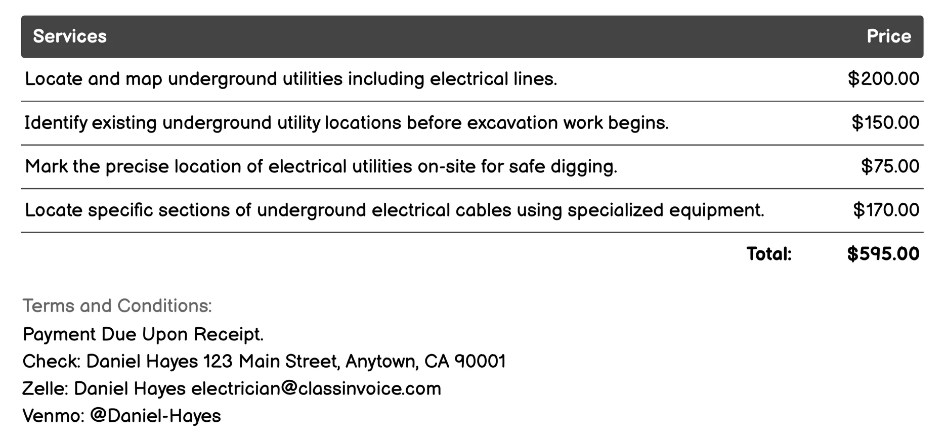 Underground Utility Locator Invoice Example