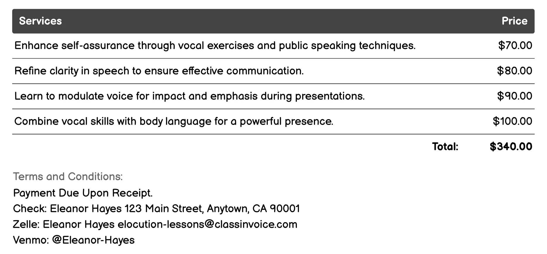 Leadership Communication Invoice Example