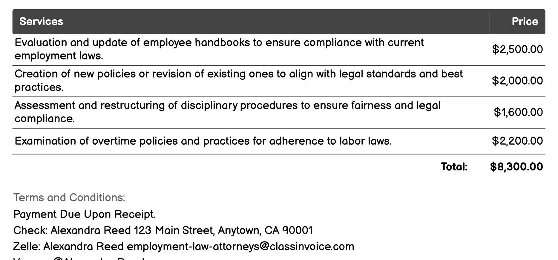Compliance Audits Invoice Example