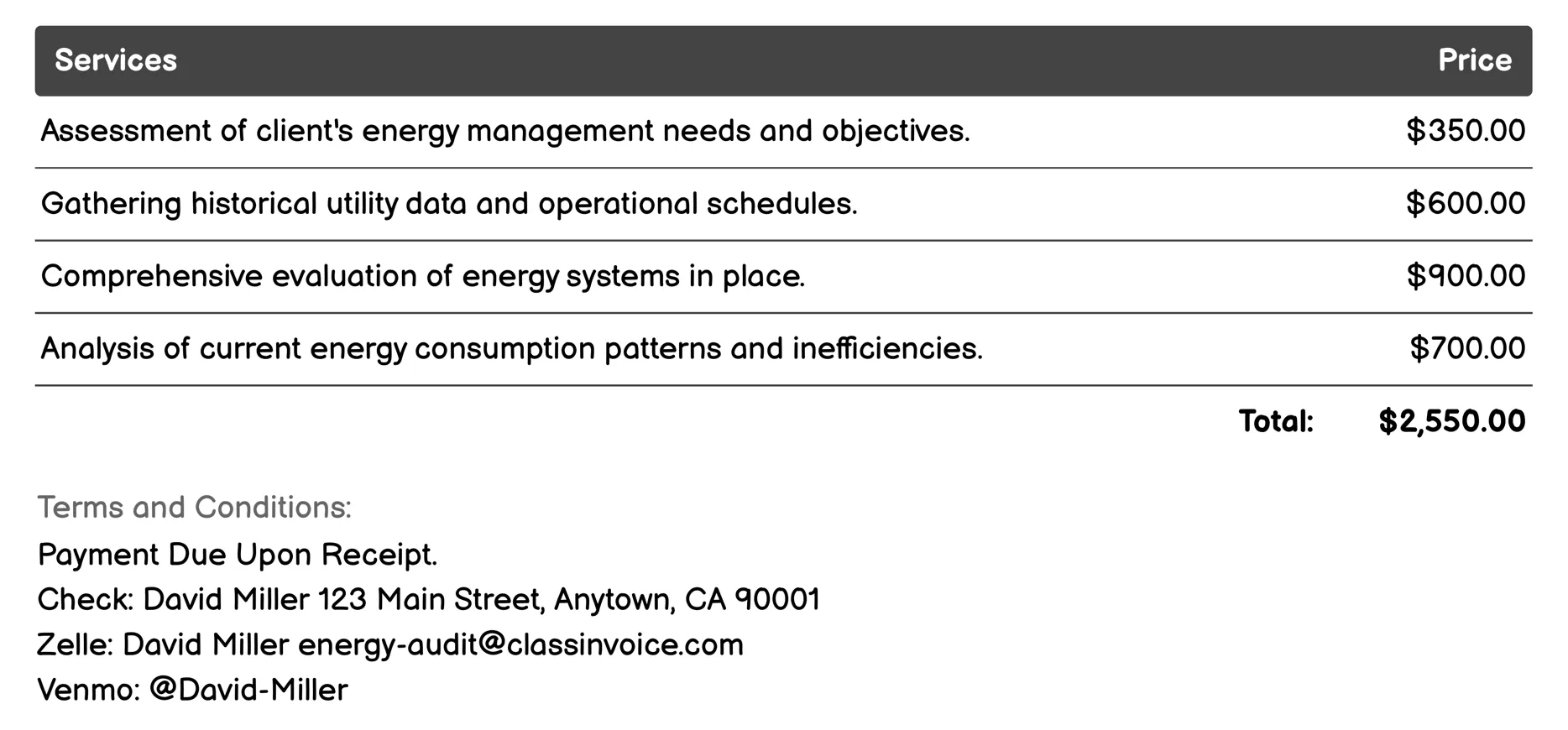 Commercial Energy Audit Invoice Example