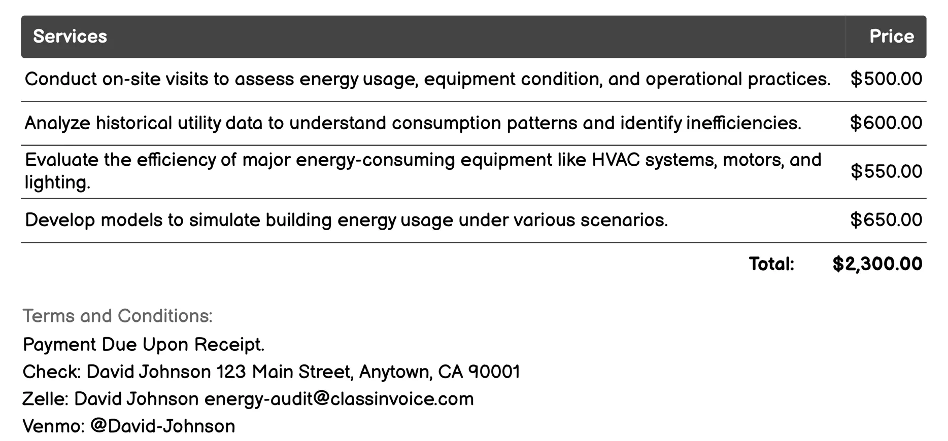 Utility-Sponsored Energy Audit Invoice Example