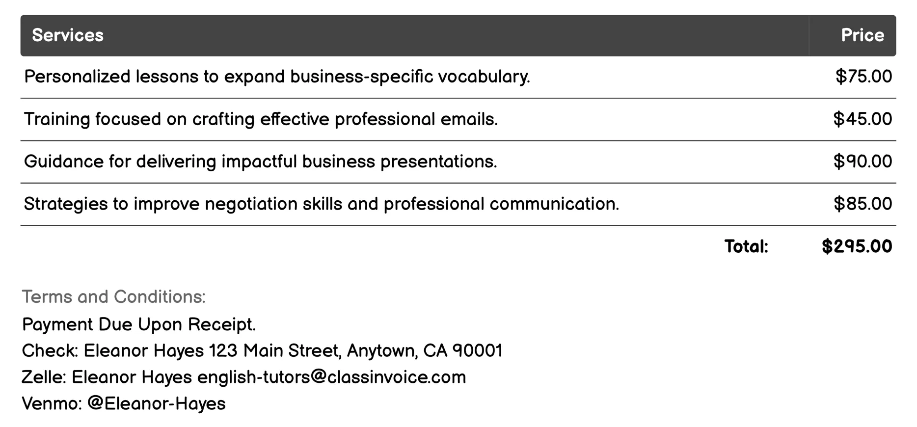 Business English Invoice Example