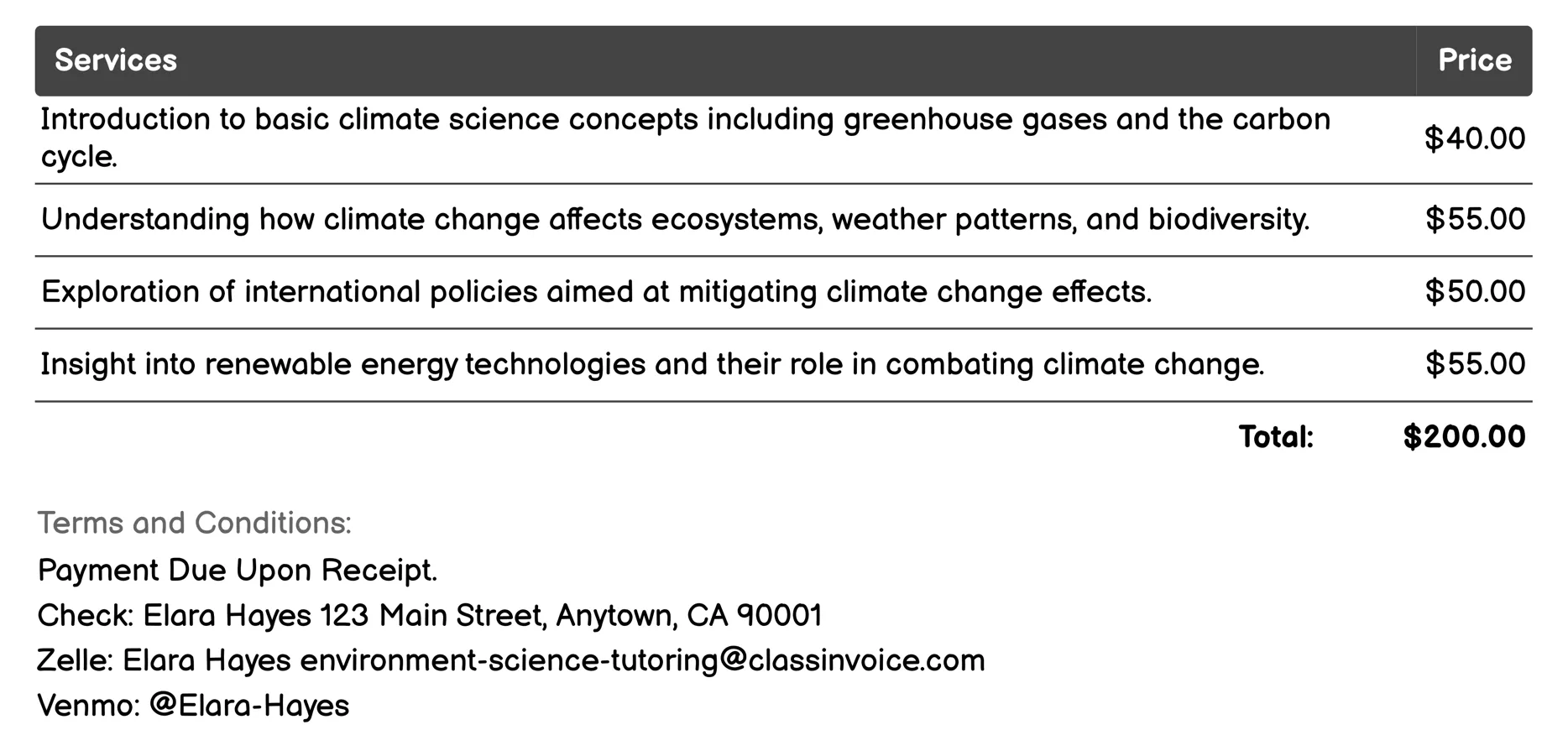 Climate Change Education Invoice Example