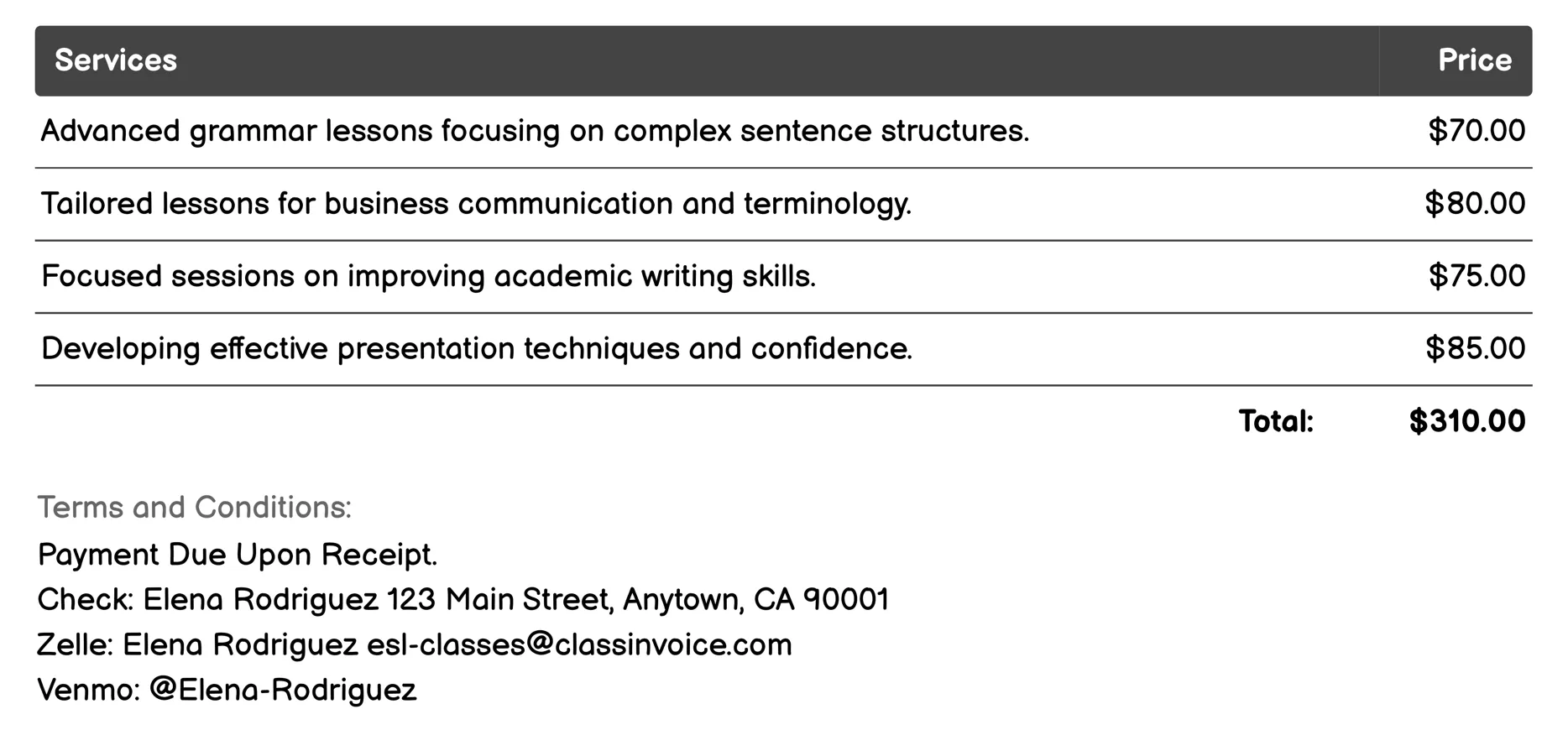 Advanced ESL Invoice Example