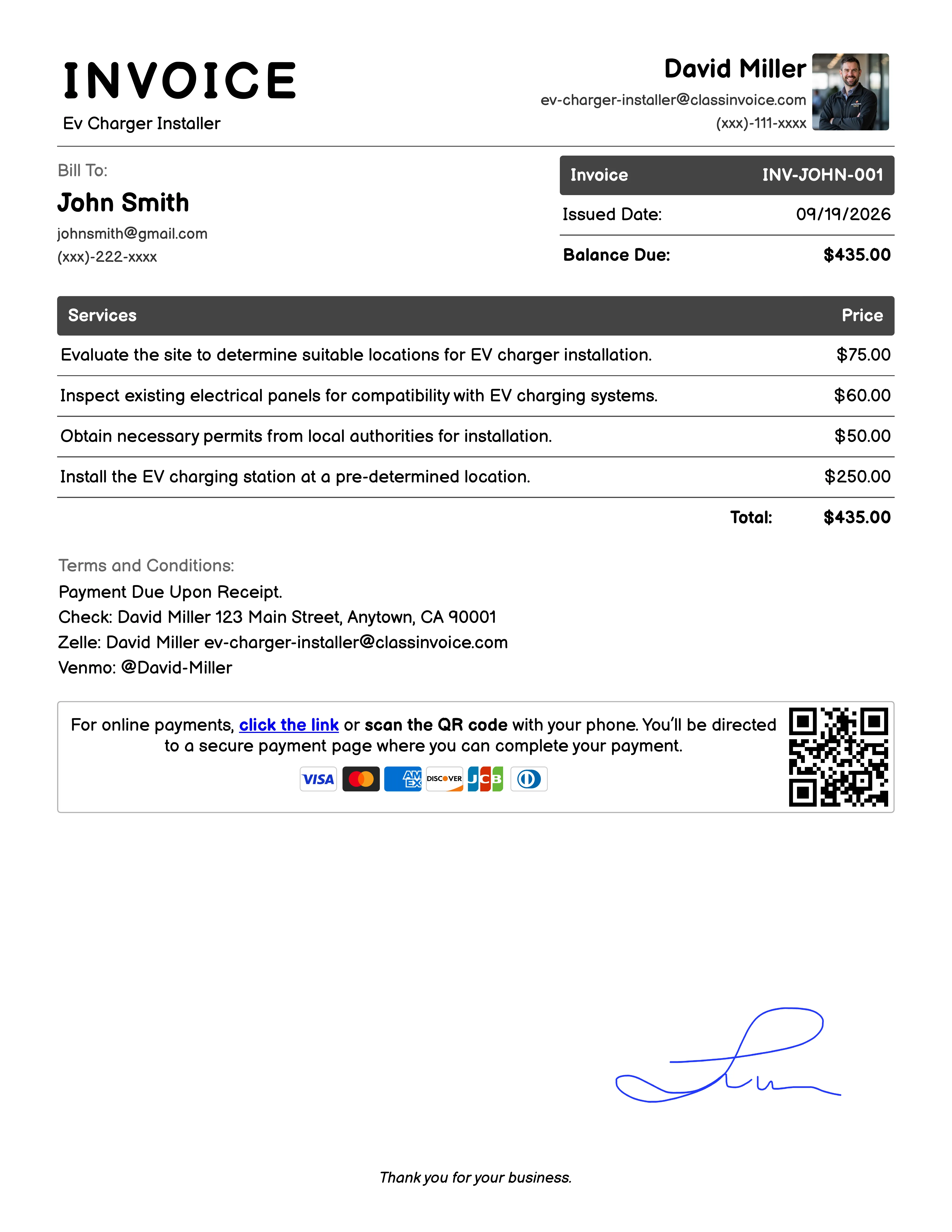 Ev Charger Installer Invoice Example