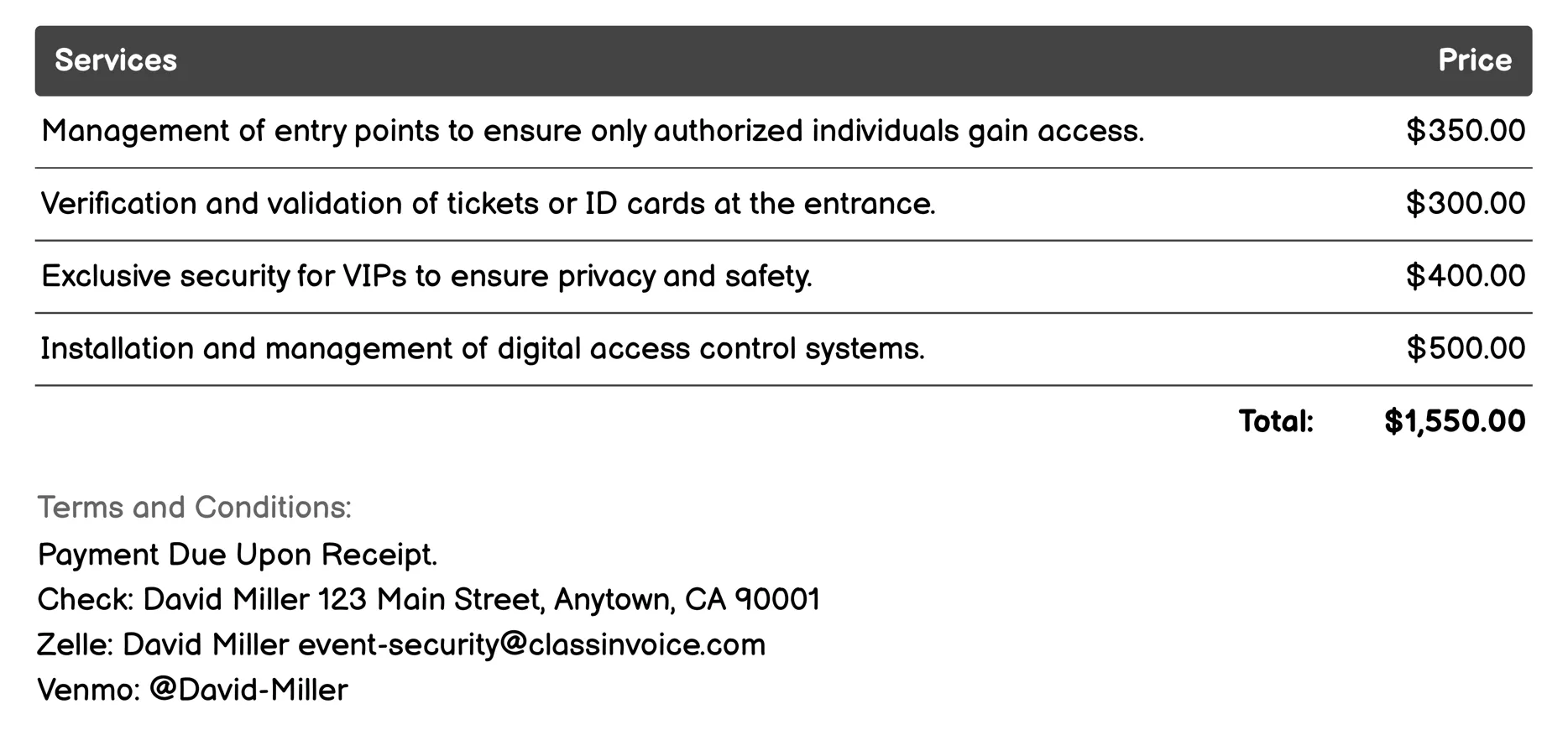 Access Control Invoice Example