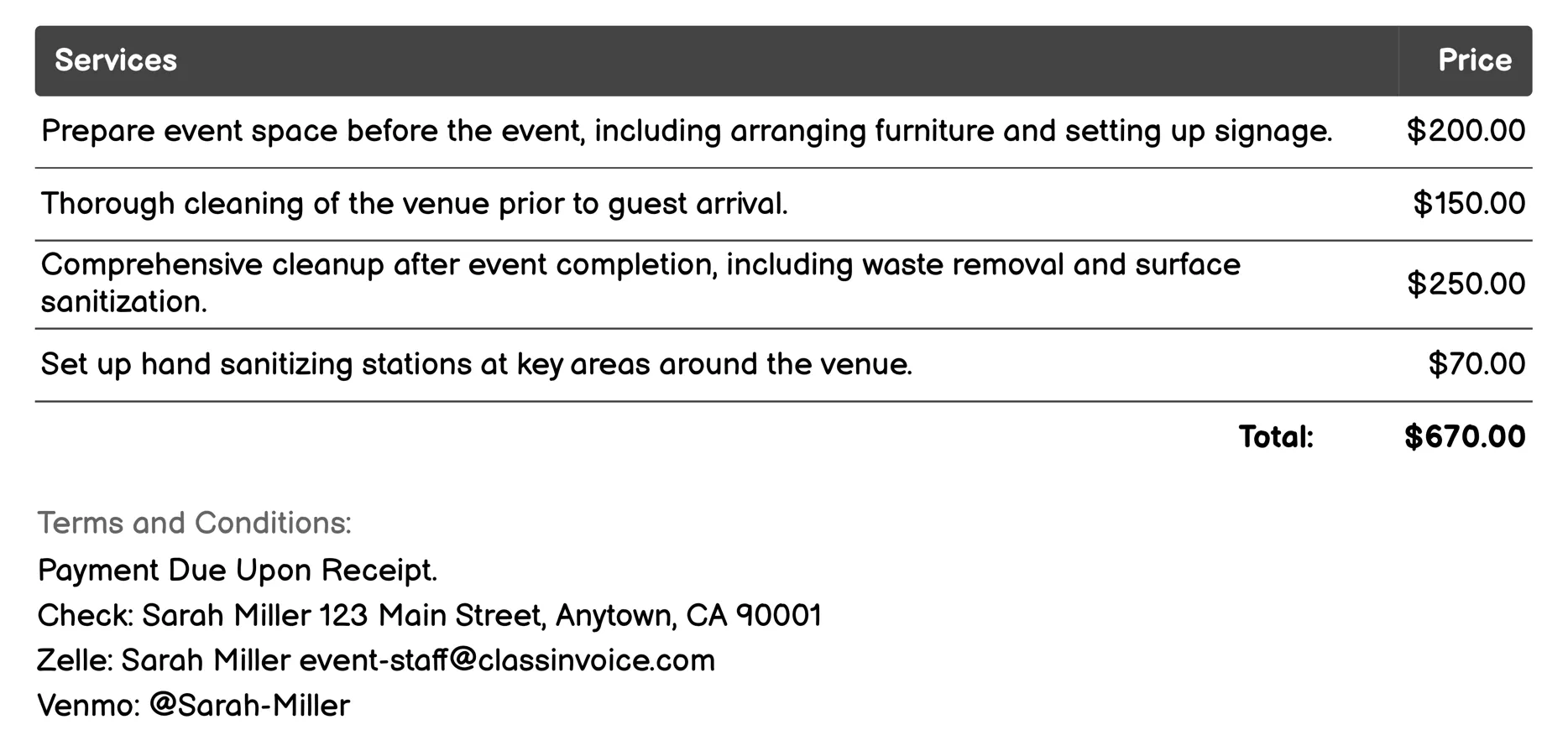 Cleaning Crew Invoice Example