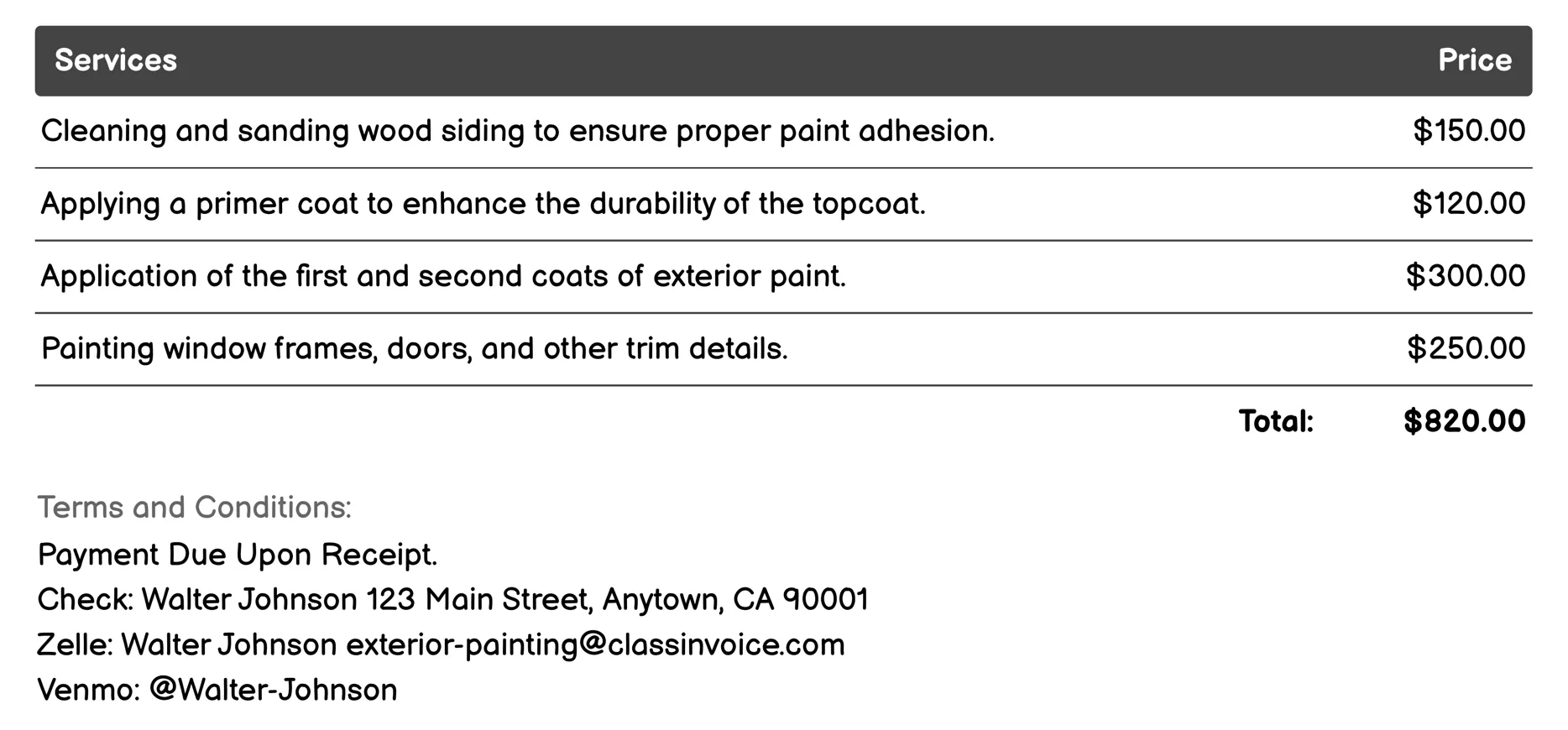 Wood Siding Painting Invoice Example
