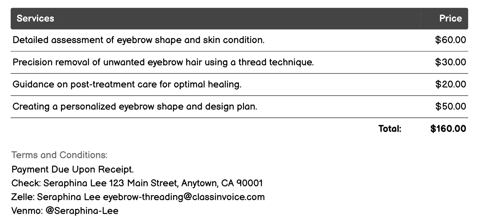 Microblading Consultation Invoice Example