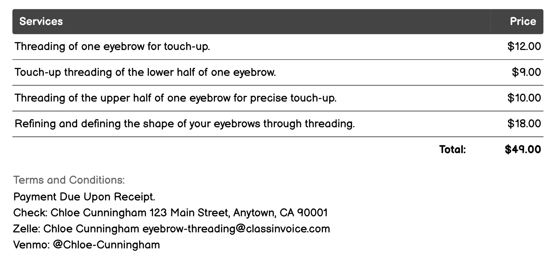 Touch-up Services Invoice Example