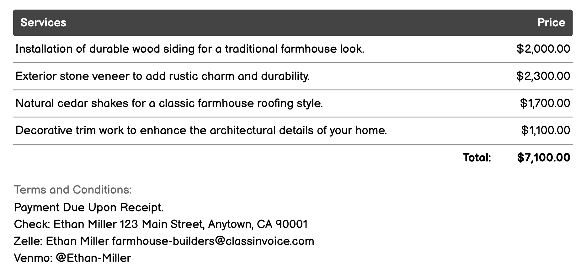 Exterior Finishing Invoice Example