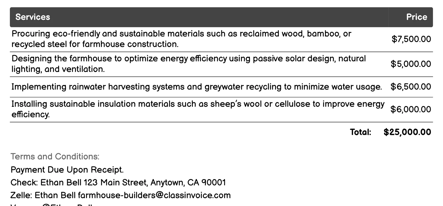 Sustainable Building Practices Invoice Example