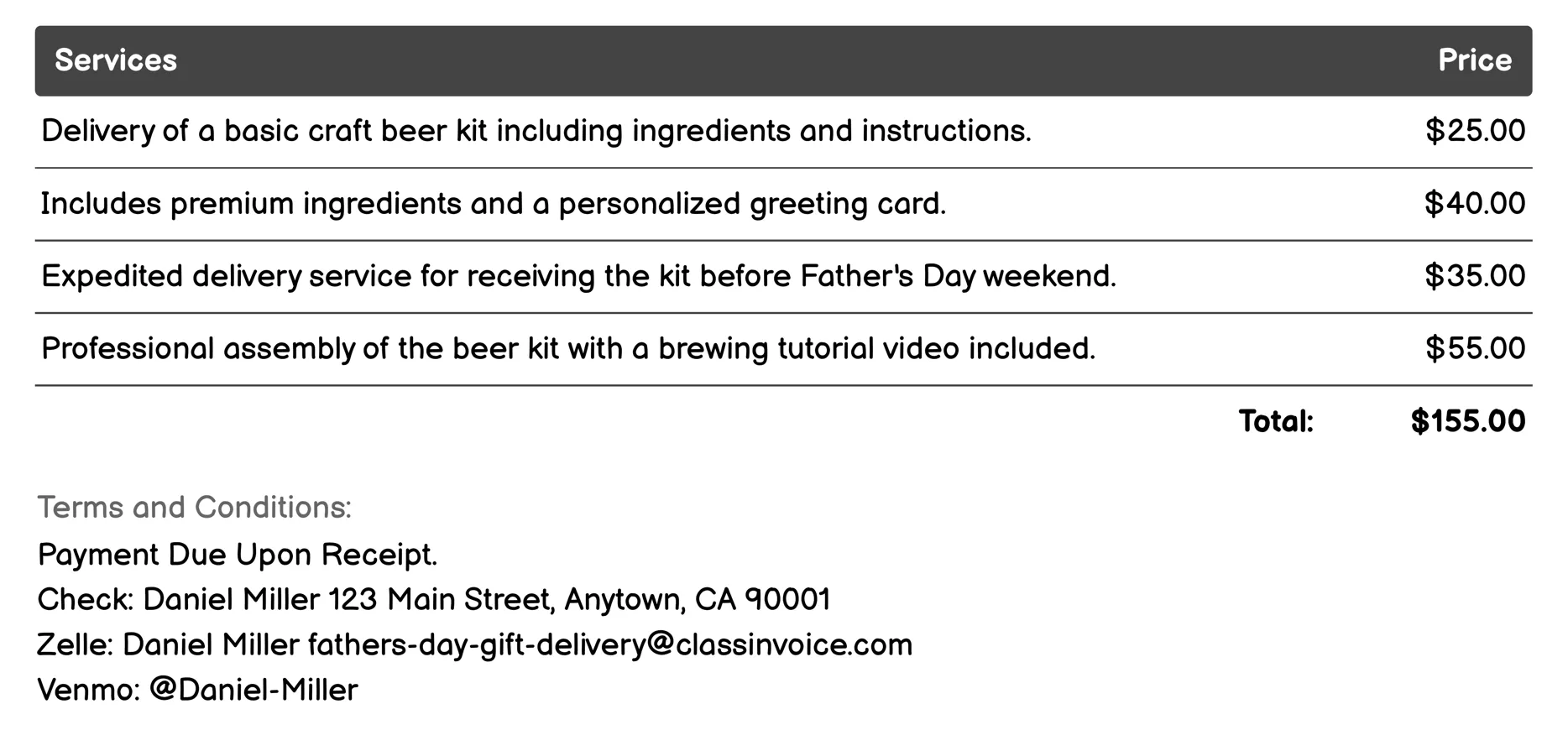 Craft Beer Kits Invoice Example