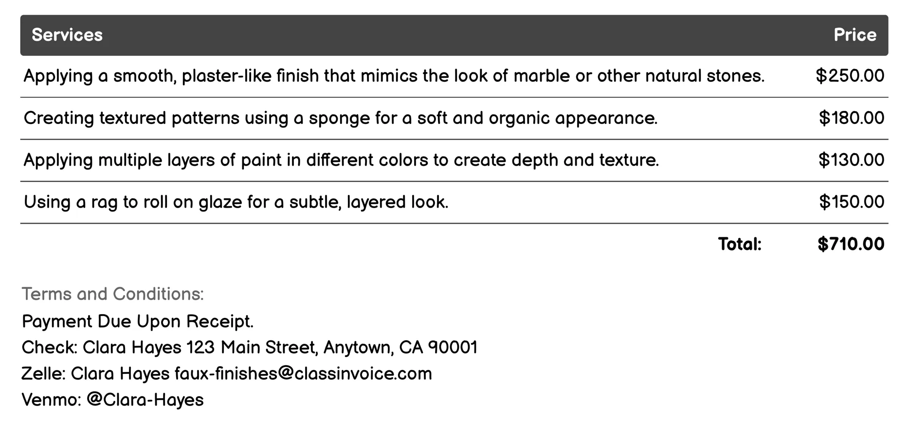 Glazing Invoice Example