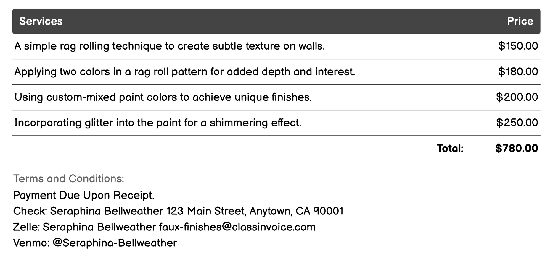 Rag Rolling Invoice Example