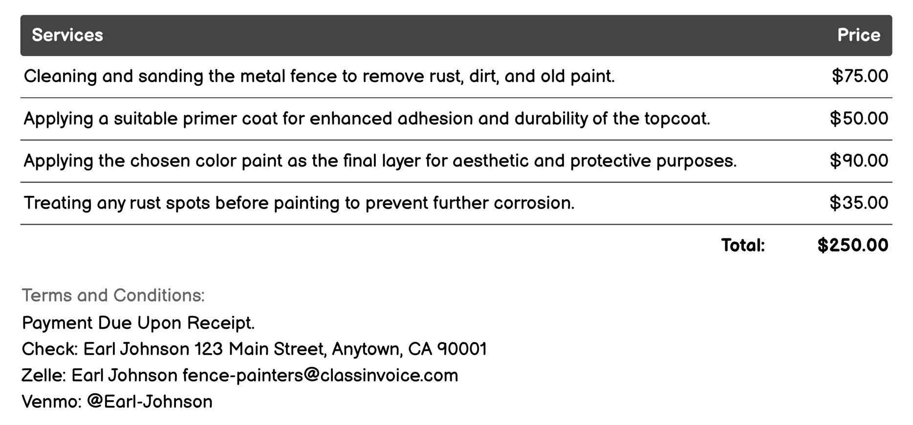 Metal Fence Painting Invoice Example