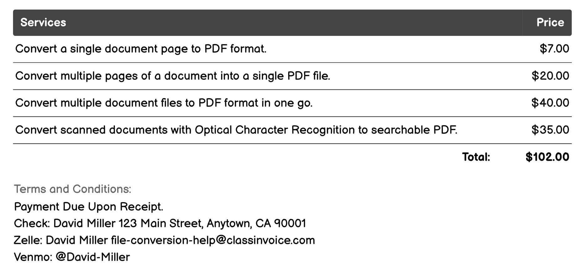 Document to PDF Invoice Example