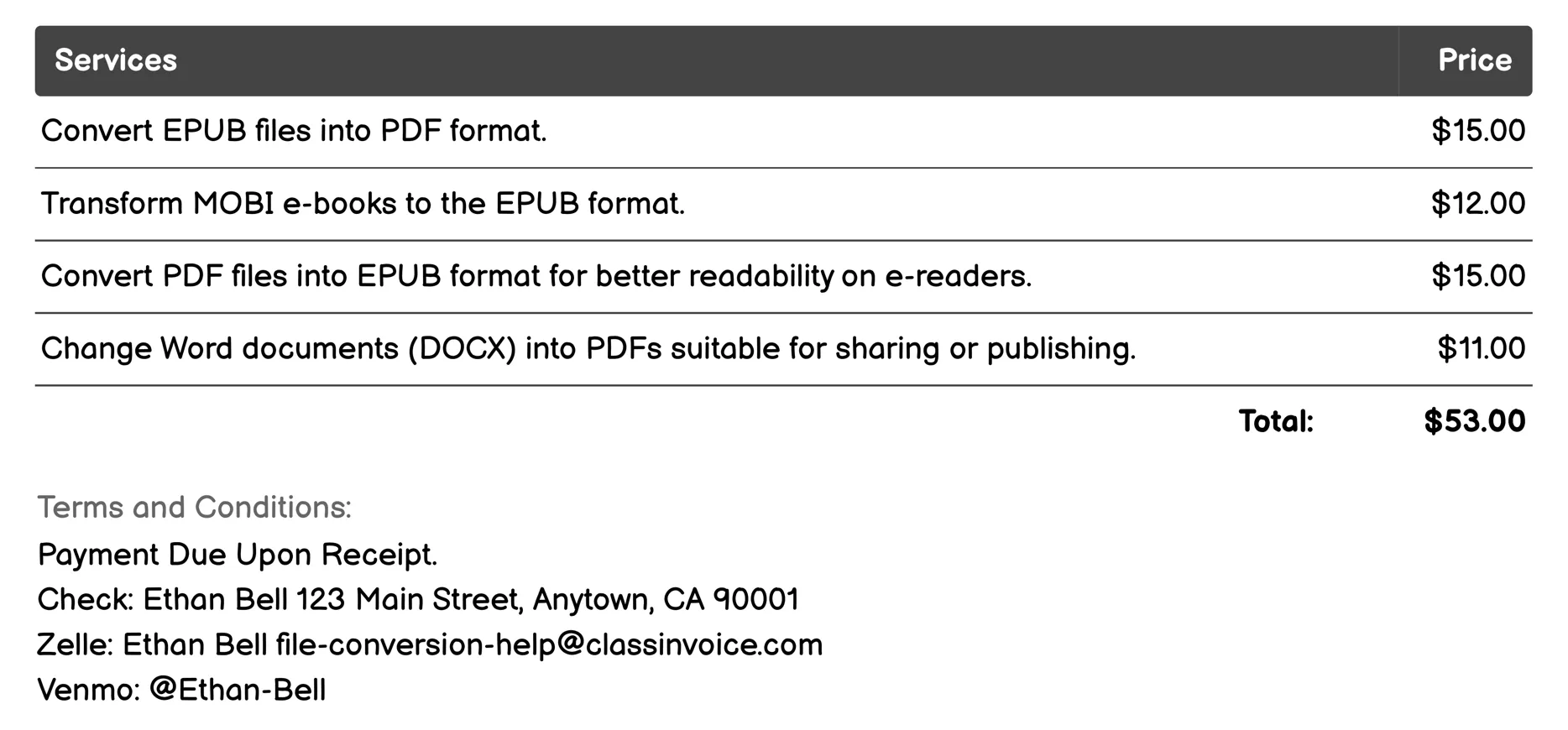 E-book Conversion Invoice Example
