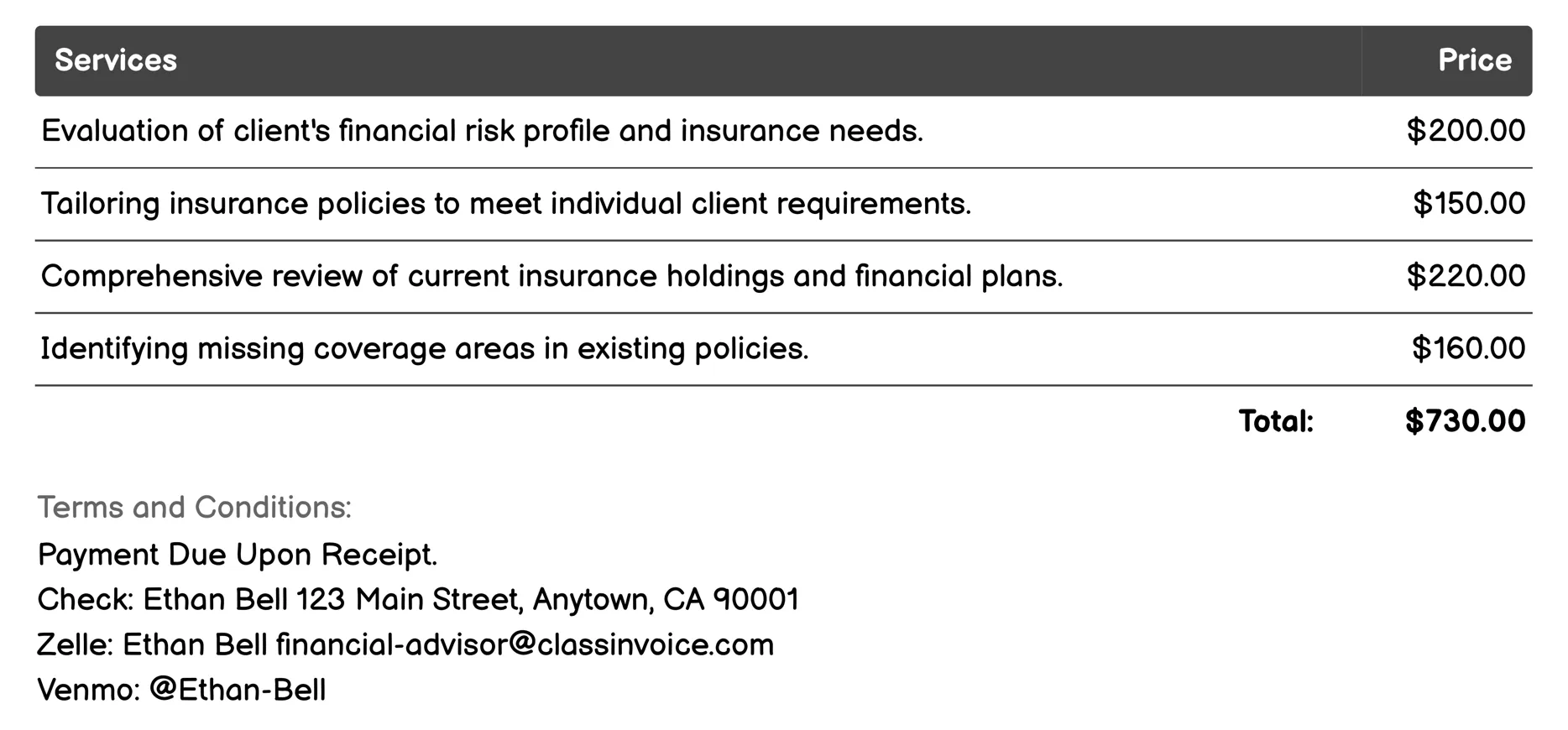 Insurance Consulting Invoice Example