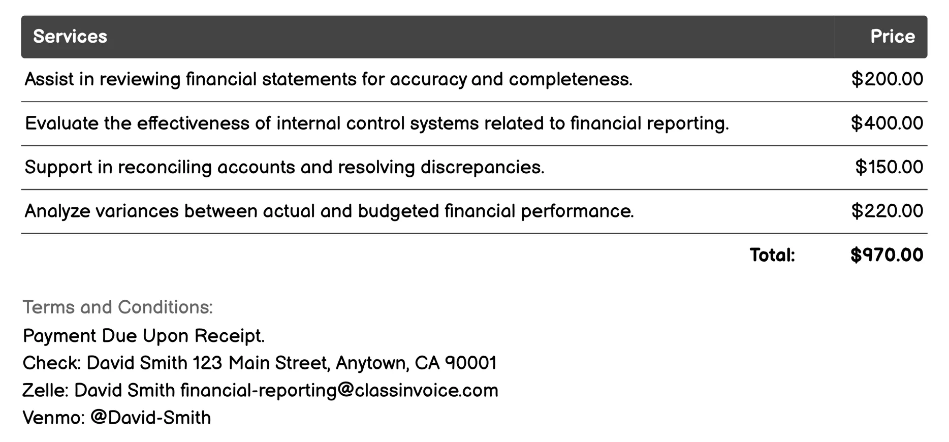 Audit Support Services Invoice Example