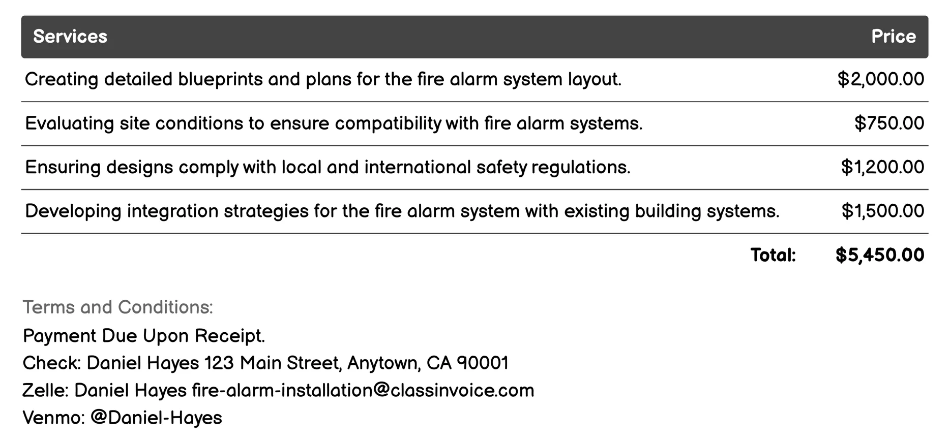 Design and Engineering Invoice Example